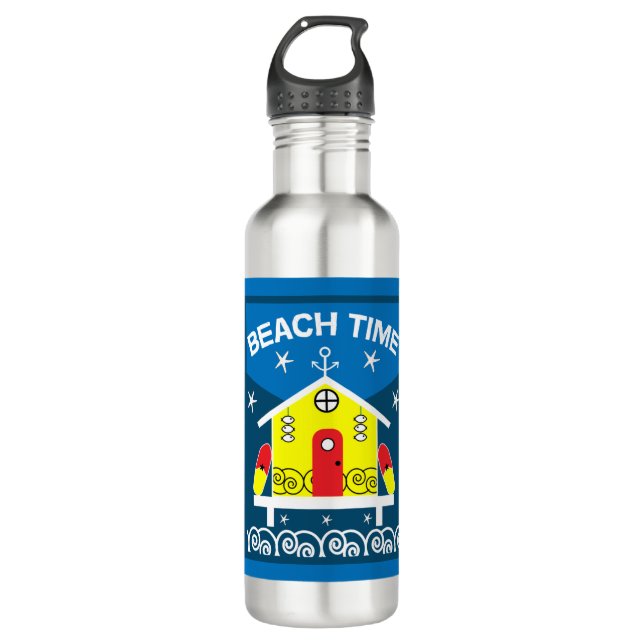 Strandhütten | Meeresleben | COOLER Edelstahlflasche (Vorderseite)