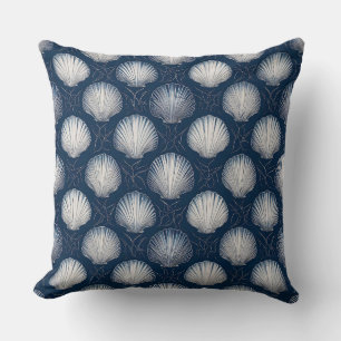 Strandinspirierte Navy- und weiße Muschel Kissen