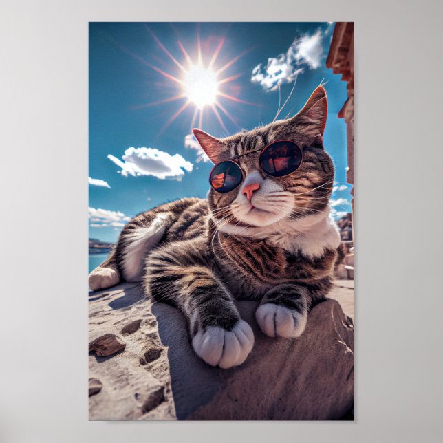 Strandkatzenkleidung Sonnenbrillen Poster (Vorne)