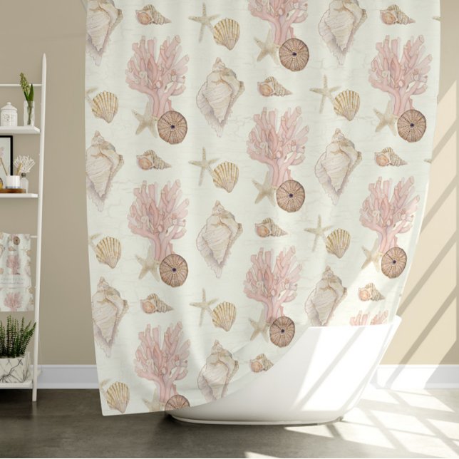 Strandkorallen Starfish Muschel Wasserfarbe Duschvorhang (Von Creator hochgeladen)