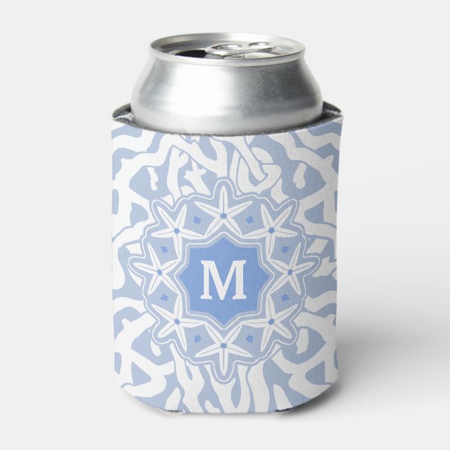 Strandkorallenriff Starfish Monogram | Grau Blau Dosenkühler (Kanne Vorderseite)