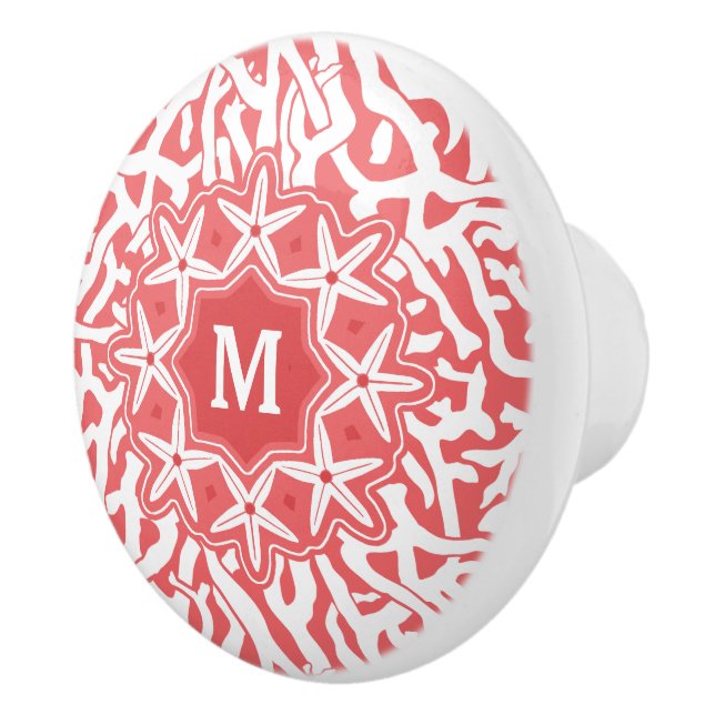 Strandkorallenriff Starfish Monogram in Coral Pink Keramikknauf (Rechts)