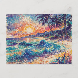 Strandkritzeleien - Linienkunst-Stil Landschaft Postkarte