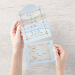 Strandküste - Lights Wedding RSVP MENU All In One Einladung