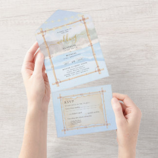 Strandküste - Lights Wedding RSVP MENU All In One Einladung