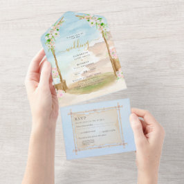 Strandküste Rustic Boho Wedding RSVP MENU All In One Einladung
