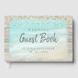 Strandküste Rustikale Holzsäulenleuchten Hochzeit Gästebuch