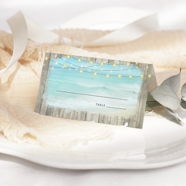 Strandküste Rustikale Holzsäulenleuchten Hochzeit Platzkarte (Von Creator hochgeladen)