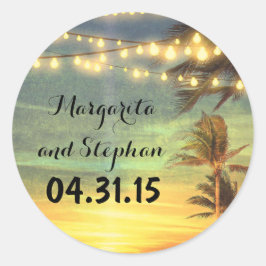Strandlampen Palms Beach Sonnenuntergang Hochzeit Runder Aufkleber