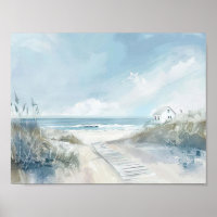 Strandlandschaft im Aquarellstil mit Strandhaus