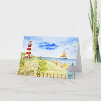 Strandlandschaft mit Leuchtturm Wasserfarbe 5 x 7  Karte