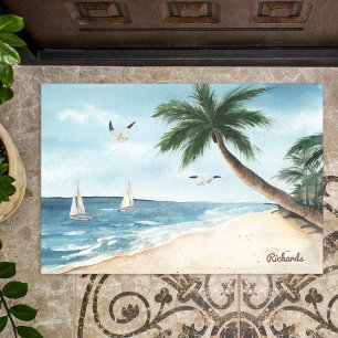 Strandlandschaft mit Sailboote Wasserfarbe Fußmatte