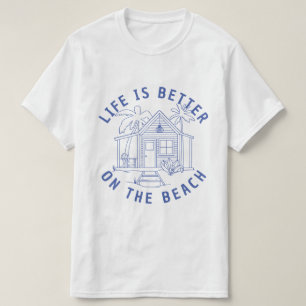 Strandleben Gemütliche Hütte Palmen Linienzeichnun T-Shirt
