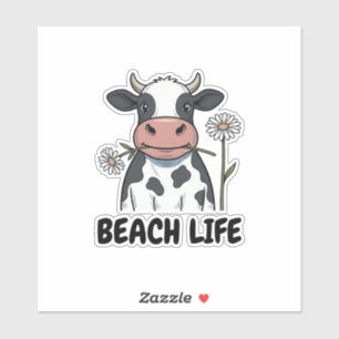 Strandleben Kuh Vintage-Stich T-Shirt Design_1 Aufkleber