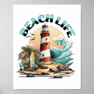 Strandleben   Tropische Leuchtturm-Kunst Poster