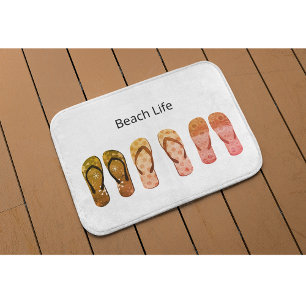 Strandleben und Rote Flip Flops Badematte