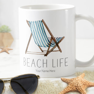 Strandleben-Zitat Nautischer Sommerurlaubsstuhl Kaffeetasse