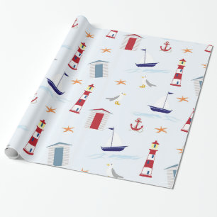 Strandleuchtturm-Bootsmuster des niedlichen Spaße Geschenkpapier