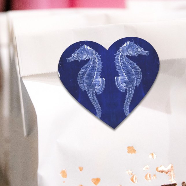 Strandliebhaber blaue Seepferde an der Küste Herz-Aufkleber (beach lover coastal ocean blue seahorses heart sticker)