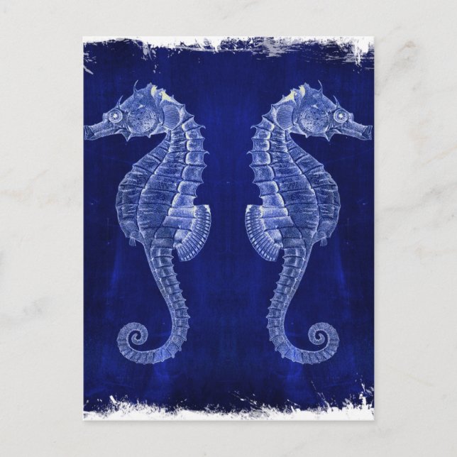 Strandliebhaber blaue Seepferde an der Küste Postkarte (Vorderseite)