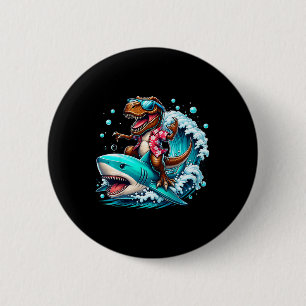 Strandliebhaber T-Rex Dinosaur Reitet auf Hai Surf Button