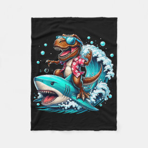 Strandliebhaber T-Rex Dinosaur reitet auf Hai surf Fleecedecke