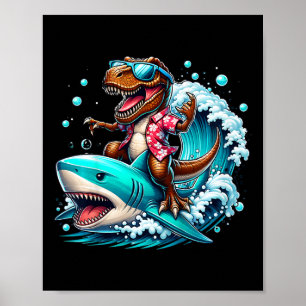 Strandliebhaber T-Rex Dinosaur Reitet auf Hai Surf Poster