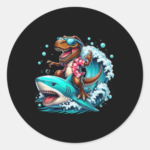 Strandliebhaber T-Rex Dinosaur reitet auf Hai surf Runder Aufkleber