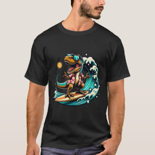 Strandliebhaber T-Rex Dinosaur reitet Surfboard Su T-Shirt