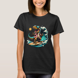 Strandliebhaber T-Rex Dinosaurier fährt Surfboard  T-Shirt