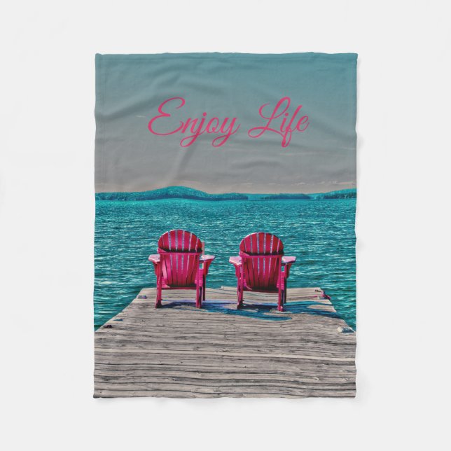 Strandliegen Genießen Sie die Hütte des Lebens Rus Fleecedecke (Vorderseite)
