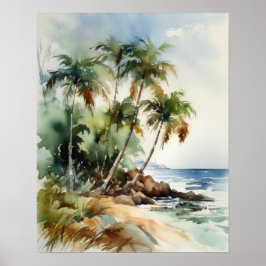 Strandpalme Bäume Wasserfarben Kunst, Dichtung und Poster