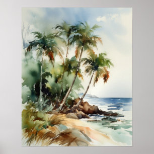 Strandpalme Bäume Wasserfarben Kunst, Dichtung und Poster