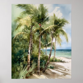 Strandpalme Bäume Wasserfarben Kunst, Dichtung und Poster