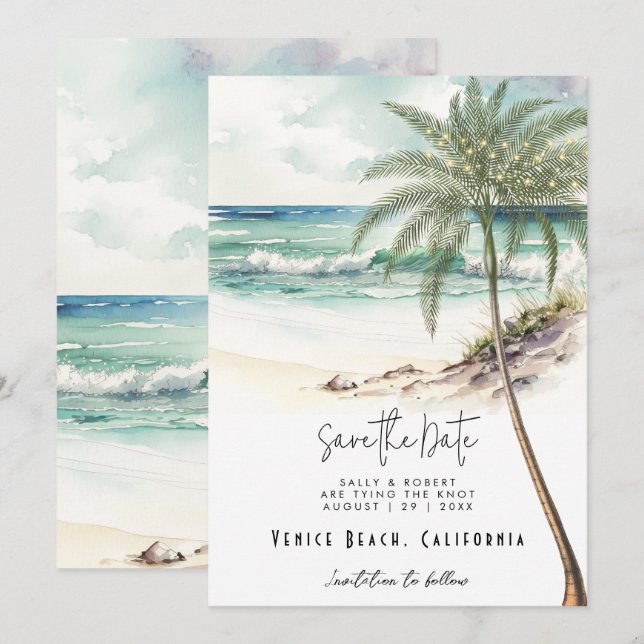 Strandpalme Save the Date Karte (Vorne/Hinten)