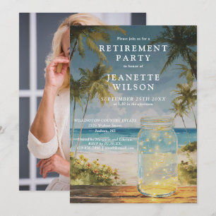 Strandpalmen-Mason-Glas-Ruhestandsfeier-Foto Einladung