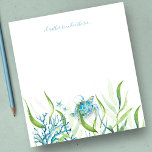 Strandparadies Notizblock<br><div class="desc">Niedlich und küstennah, in dieser tropischen Schreibwarenhandlung findet man die Worte "ich möchte lieber unter dem Meer sein" in blauer Schrift. Es kann mit Ihrem Familiennamen oder Monogramm in einer handgeschriebenen Skripttypografie personalisiert werden. Es wurde mit einer Nachbildung meiner ursprünglichen Aquarellschildkröte in türkisfarbenen Blau- und Grüntönen entworfen. Ideal als Geschenk...</div>