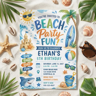Strandparty-Geburtstag Sommer Pool Surfen Einladung