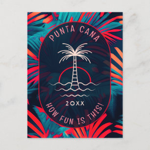 Strandparty Punta Cana Palmenblätter Sonnenunterga Postkarte