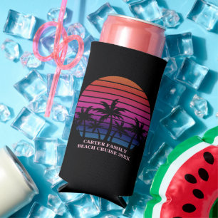 Strandparty Tropischer Sonnenuntergang Pink Schwar Selters Dosenkühler