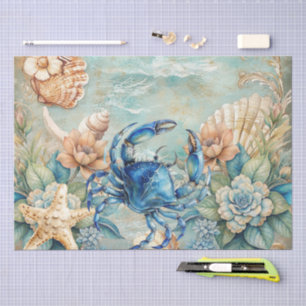 Strandpastell Blau-Krabbe-&-Muschel-Decoupage Seidenpapier