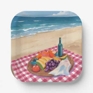 Strandpicknick   Ozeanstrandmalerei Pappteller