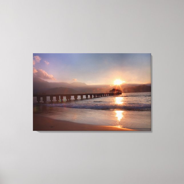 Strandpier bei Sonnenuntergang, Hawaii Leinwanddruck (Vorderseite)