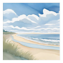 Strandpromenade | Küstenozean-Aquarell