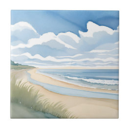 Strandpromenade | Küstenozean-Aquarell Fliese
