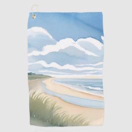 Strandpromenade | Küstenozean-Aquarell Golfhandtuch