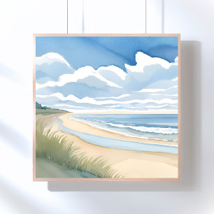 Strandpromenade   Küstenozean-Aquarell Poster