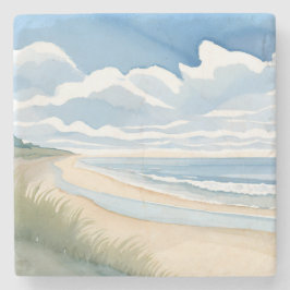 Strandpromenade | Küstenozean-Aquarell Steinuntersetzer