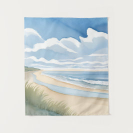 Strandpromenade | Küstenozean-Aquarell Wandteppich