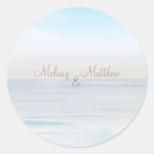 Strandpromenade Meer Strand Thema Hochzeit Aufkleb Runder Aufkleber